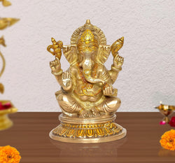 Brass Lord Ganesha Idol Ganesh Statue Decorative Sculpture for Home Decor Office Mandir Pooja Temple Showpiece (Height 8 Inch)