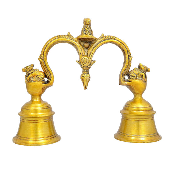 Brass 2 Join Bell with 3 Nandi (Height 5 Inch) Mandir Setting
