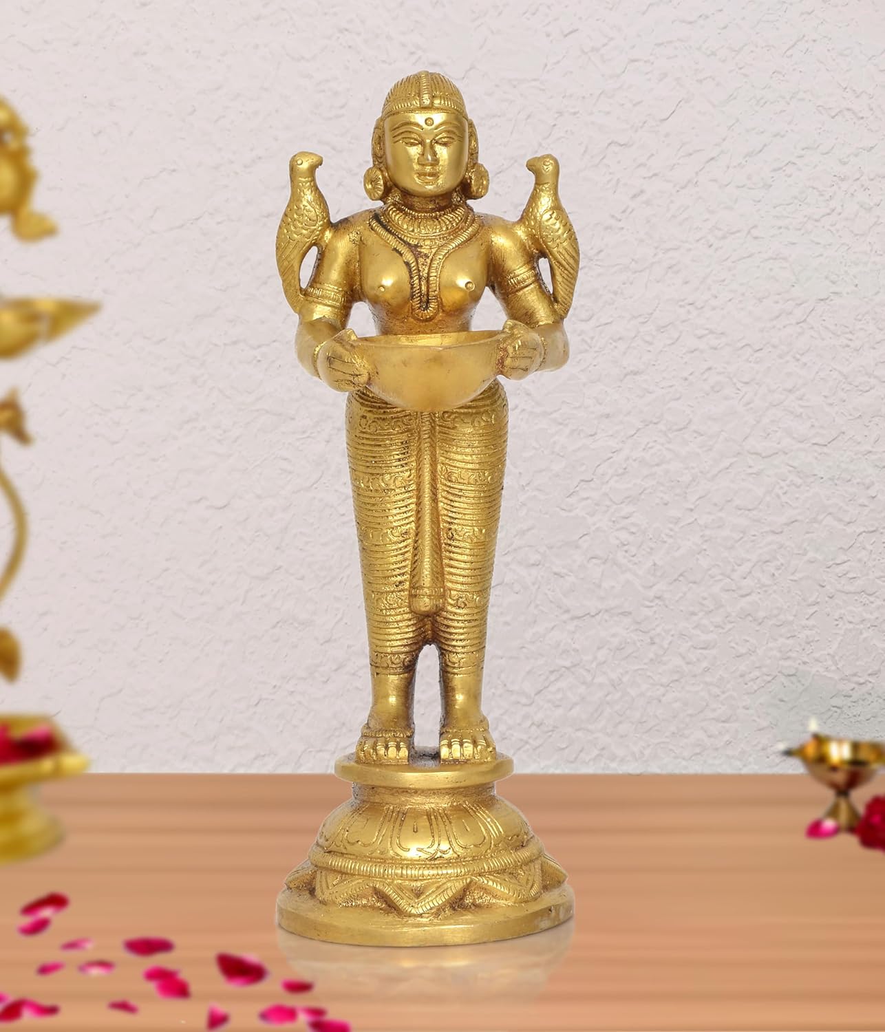 Brass Deep Lakshmi with Oil Lamp Deepam for Decorative Puja Home Temple lamp Diwali Gifts Home (Height: 8 inch)