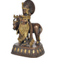 Brass Lord Krishna with Cow Idol Figurine Sculpture Playing Flute Statue Decorative Showpiece, (Height 10 Inch)