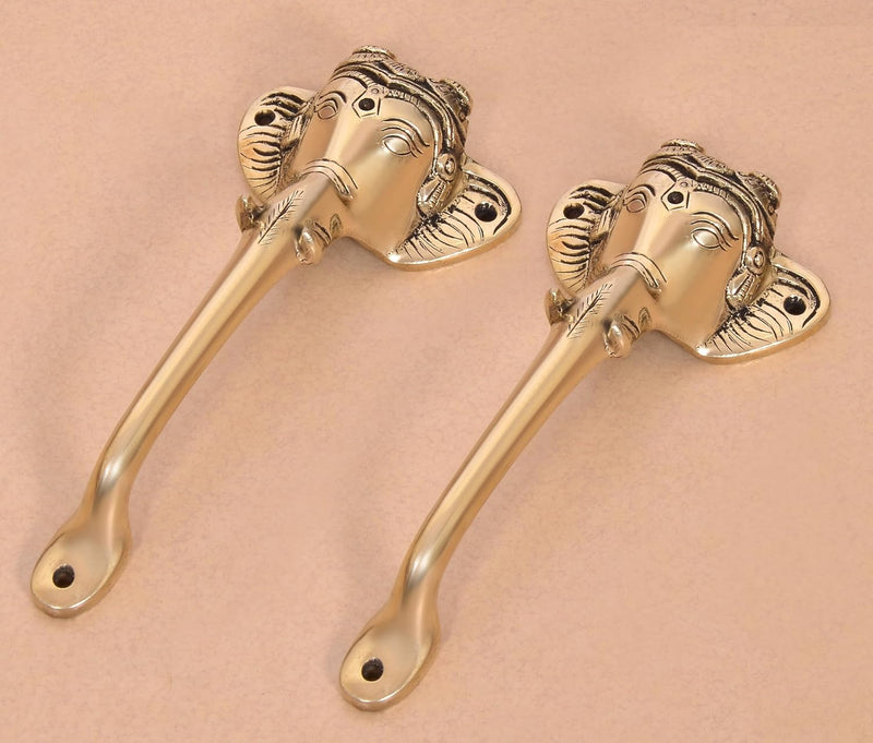 Brass Ganesha Face Door Handle Pair (Pack of 2) (Height : 8 inch)