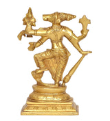 Brass Varaha Lakshmi Varaha statue in dynamic pose with Bhudevi, ornate base
