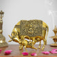 Bronze Cow with Calf for Pooja Mandir Home Templ Decor and Car Dashboard (Height 3 Inch)