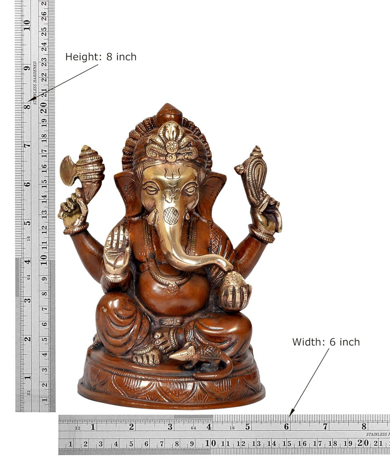 Brass Lord Ganesha Idol Ganesh Statue Decorative Sculpture for Home Decor Office Mandir Pooja Showpiece (Height 8 Inch)