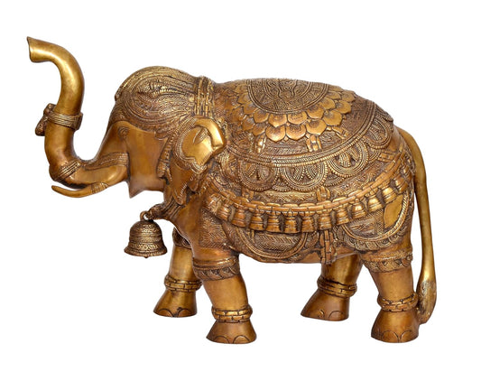 Brass Elephant Figurine - Decorative Statue for Home Decor, Feng Shui, and Good Luck (Height 16 Inch)