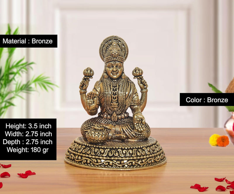 Bronze Goddess Lakshmi Idol (Height 3.5 Inch)