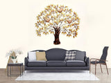 Iron wall art tree with bird figurines and gold leaves, decorative wall hanging