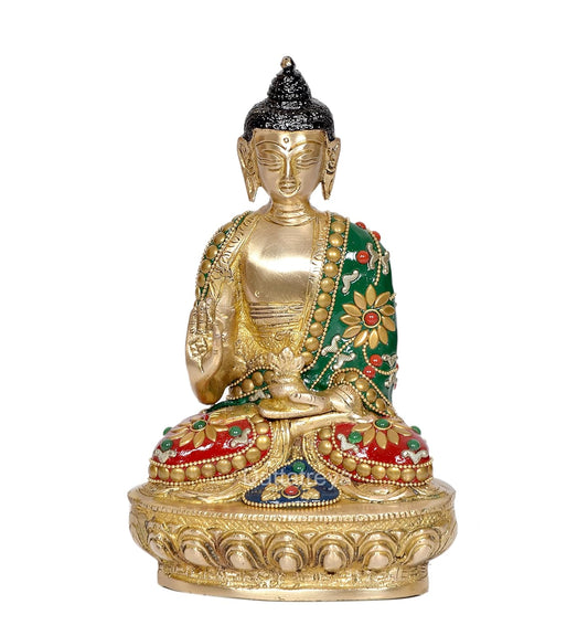 Brass Buddha Statue - Handcrafted Spiritual Decor for Home and Office - Meditating Buddha Idol Multicolor (Height 8 Inch) (Multi ST)