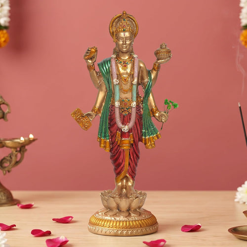 Resin Dhanvantari Statue | Lord Dhanvantari Idol for Pooja Room & Home Temple (Height: 8 Inches)
