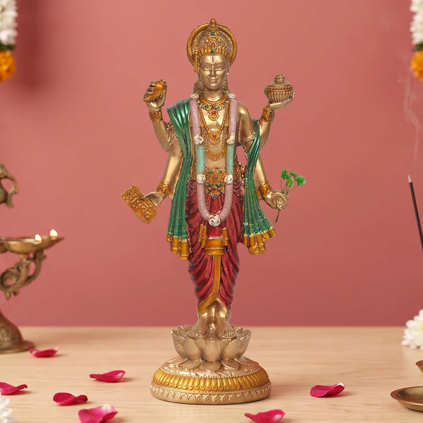 Resin Dhanvantari Statue | Lord Dhanvantari Idol for Pooja Room & Home Temple (Height: 8 Inches) Mandir Setting