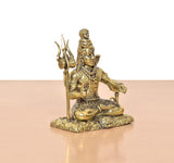 Shiva Aashirwaad Mudra brass figurine, seated profile with tall trident staff