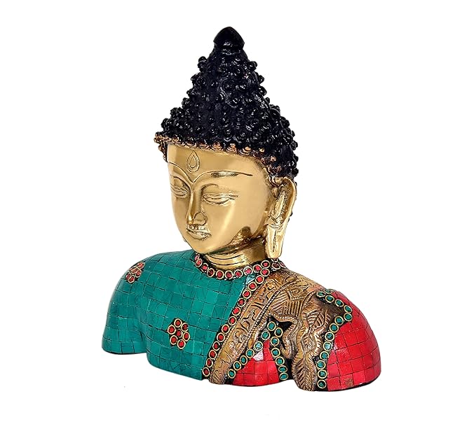 Dattatreya Brass Buddha Bust Statue Idol, Height 10 inch I Home Decor