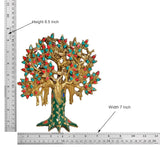Brass Kalpavriksha tree height 8.5 in; teal trunk with red and turquoise stones