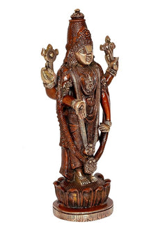 Brass Tirupati Balaji idol statue profile view, detailed robes and four arms, multicolour