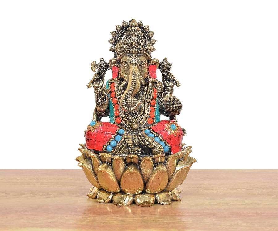 Superfine Brass Lord Ganapati Bappa Religious Murti (Height: 6 Inches) Craft Detail