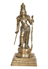 Brass Rama ji idol statue with bow, ornate chest jewelry and carved pedestal
