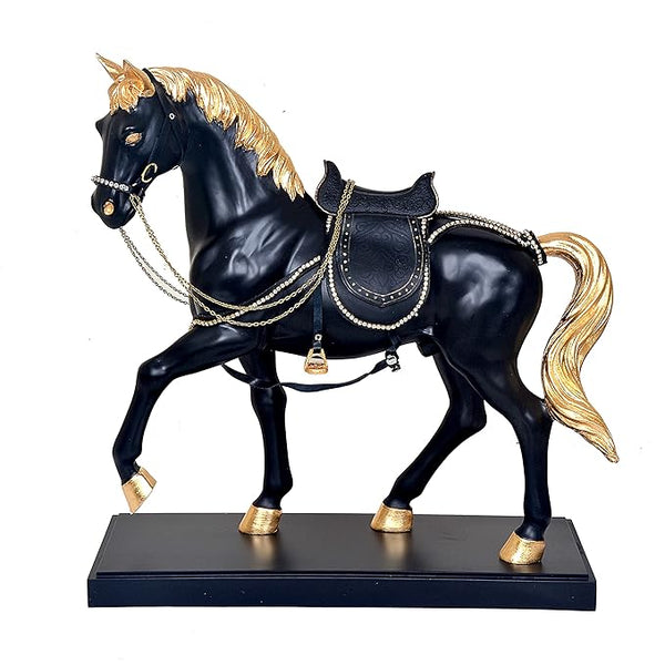 Polyresin Black Royal Horse Statue Showpiece (Height: 19 inches) Entryway Setting