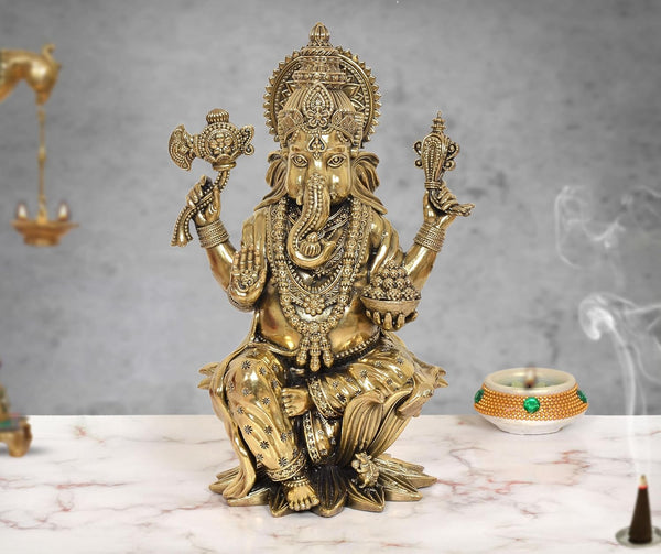 Superfine Brass Lord Ganesha Idol (Height: 10 Inch)