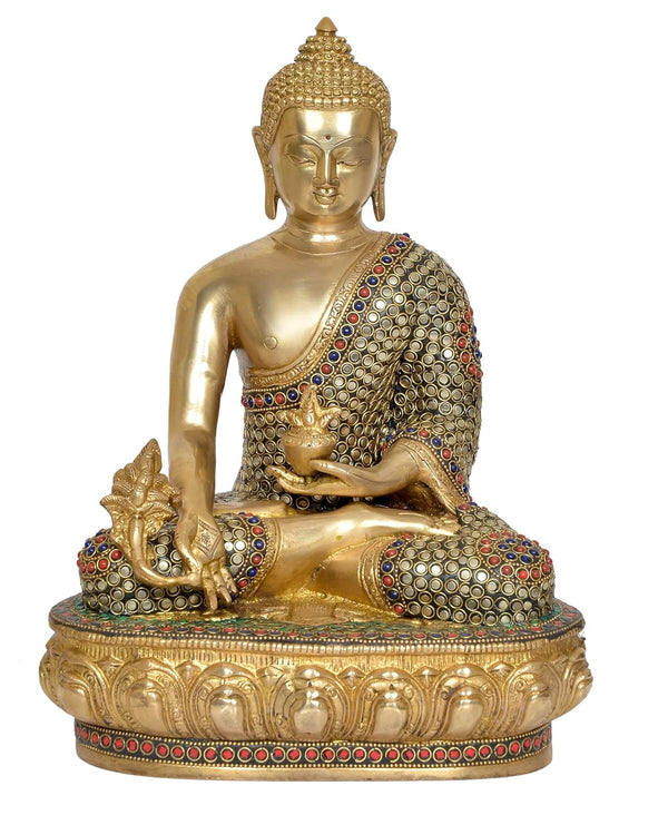 Brass Buddha Dhyan Mudra Statue Handcrafted Spiritual Decor for Home and Office Decor Meditating Buddha Idol (Height 13.5 inch) Entryway Setting