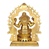 Brass back of Lakshmi statue with flared halo-like frame, seated