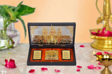 Lord Ram Darbar set in open black gift box with gold-plated figures and three inscribed cards