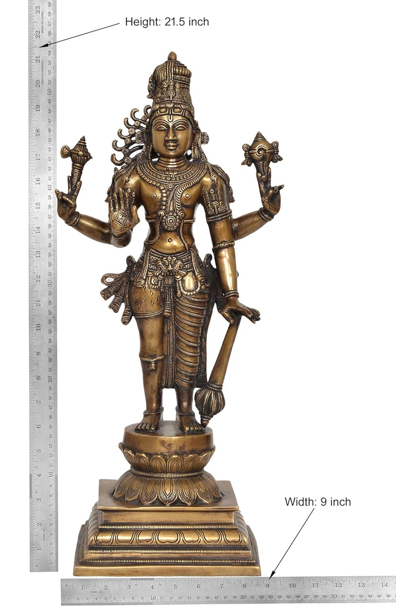 Brass Vishnu Four Armed Standing Vishnu Statue,for Home Decor and Pooja Mandir Temple (Height 21.5 Inch)