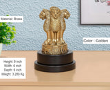 Brass Ashoka figurine, 9 inch height, golden figure on revolving dark base