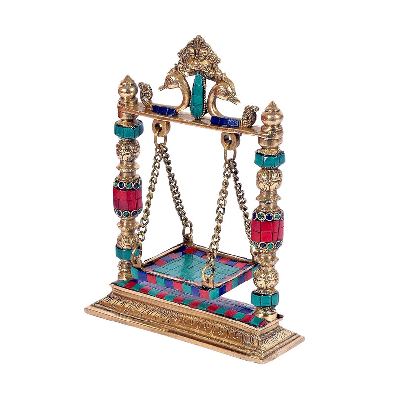 Brass Krishna Zula Idol (14 x 6 x 23 cm, Gold)