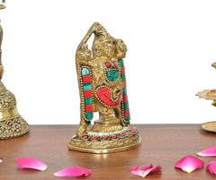 Brass Lord Tirupati Bala Ji idol with multicolour striped arms and heart motif