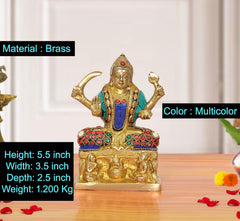 AONA Brass Santoshi Maa statue, 5.5 inch tall, multicolor outfit and jewelry