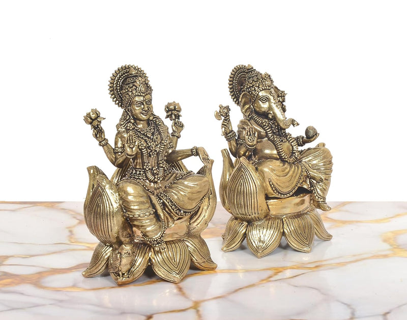 Bronze Lakshmi Ganesh Statue (Height: 5.5 Inch)