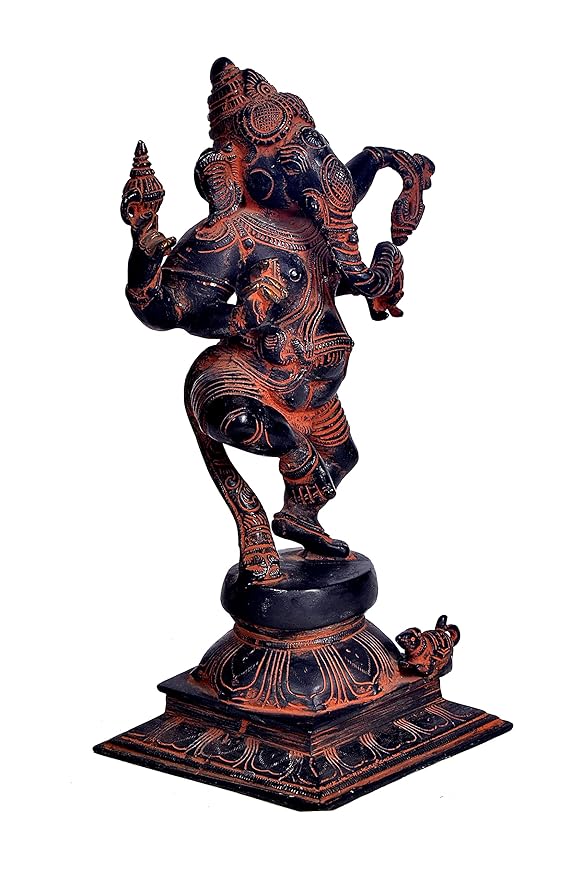 Brass Dancing Four Hand Dancing Ganesha Ganesha Murti Statue Idol Height 12 Inches Entryway Setting