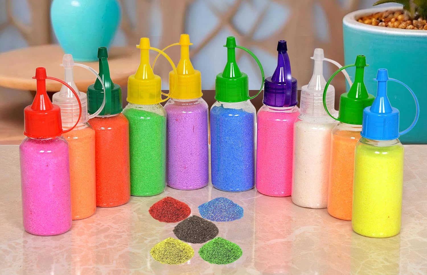 Rangoli Colour Powder Tube Kit Rangoli All Colours Bottles Used for Decoration of Diwali, Navaratri,Pongal, Puja Mandir and Festival Pack of 10