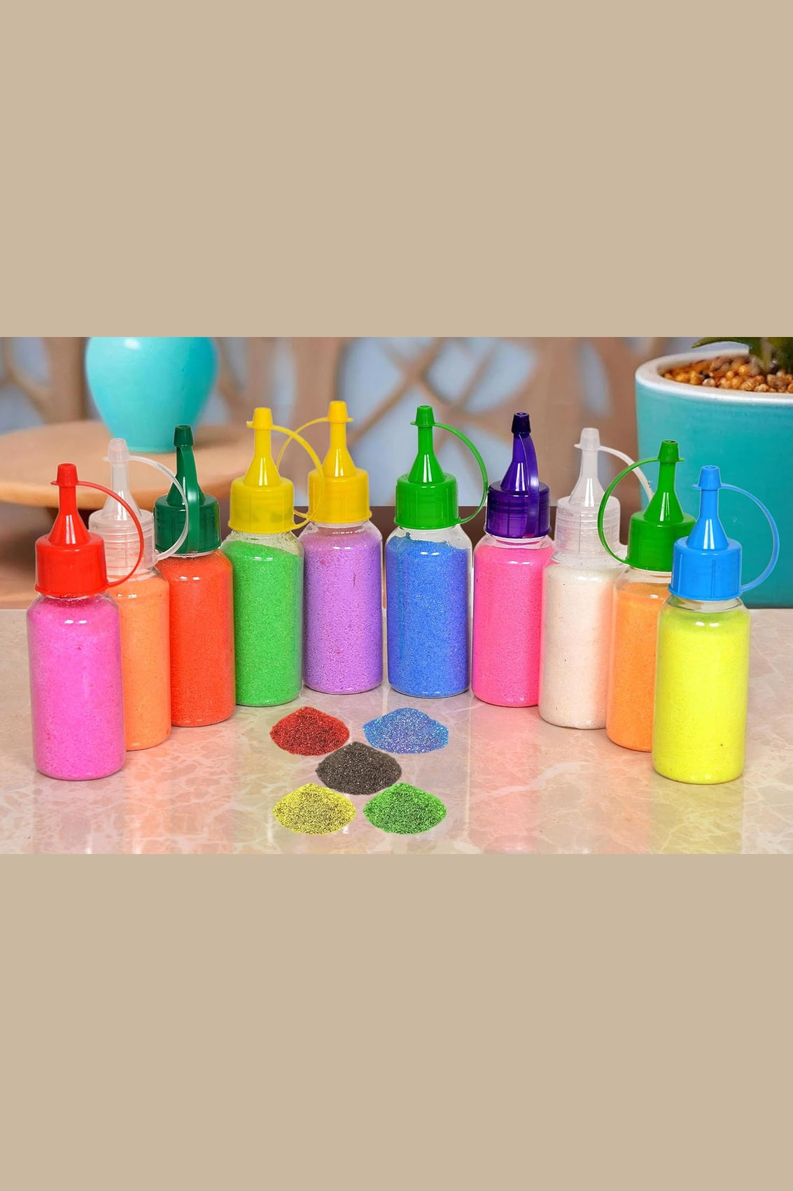 Rangoli colour powder tube kit with multicolor bottles, 10-pack for festive decoration