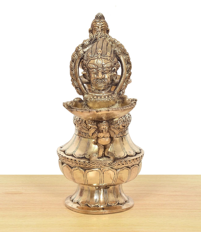 Brass Oil Lamp Sukunda Nepalese Cast Ceremonial Oil Lamp (Height 10.5 Inch)