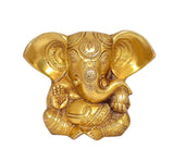 Brass Ganesha idol statue, front view with detailed trunk and jewelry