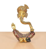 Ganesha brass idol head and arms with decorative meenakari, hands raised