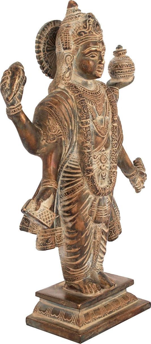 Dhanvantari - The Physician of The Gods (Holding The Vase of Immortality and Herbs) - Brass Statue, Height 10" I Home Decor