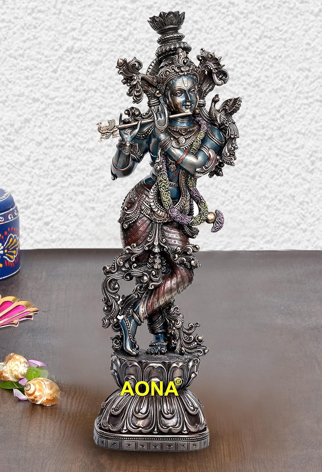 Resin Krishna Murli Manohar statue, 30-inch, ornate standing figure with flute