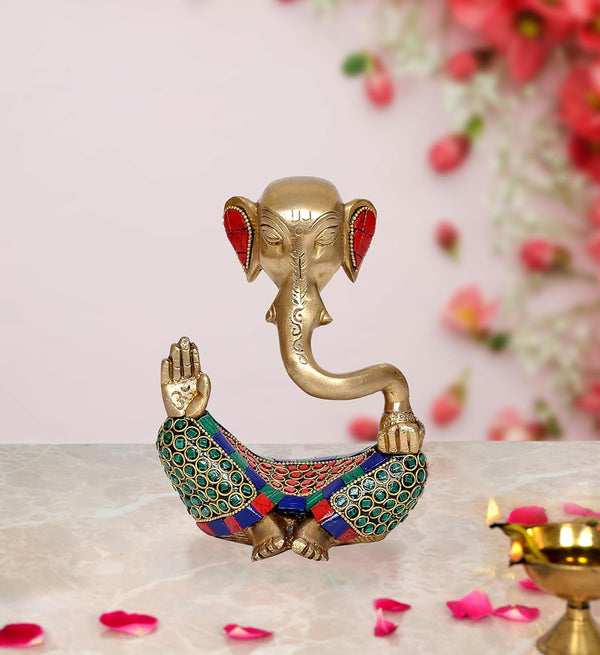 Brass Modern Ganesha Idol Ganesh Statue Multicolor Stone Work Finish | Home Decor/Office Entrance/Temple/Diwali Gift | (Height : 6 inch) (Multicolor)