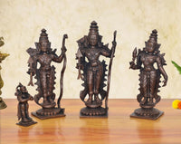 Copper Ram Darbar statue set: Ram, Sita, Lakshman, Hanuman standing on pedestals