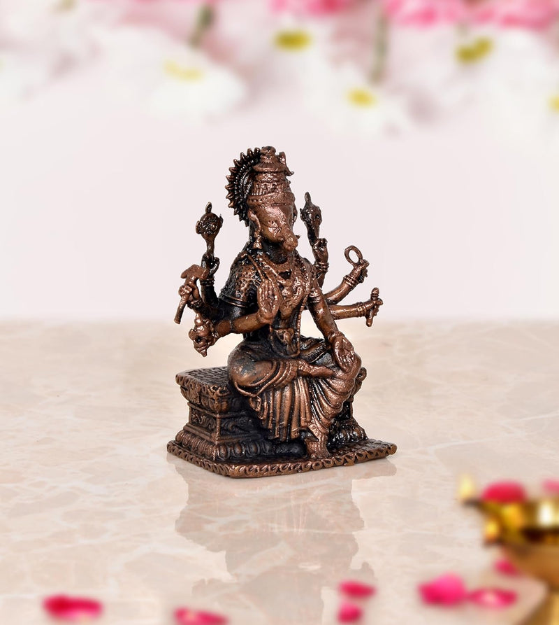 Copper Goddess Varahi Idol Figurine Eight Armed Sculpture Showpiece Home Temple Office Golden Height 3 Inch