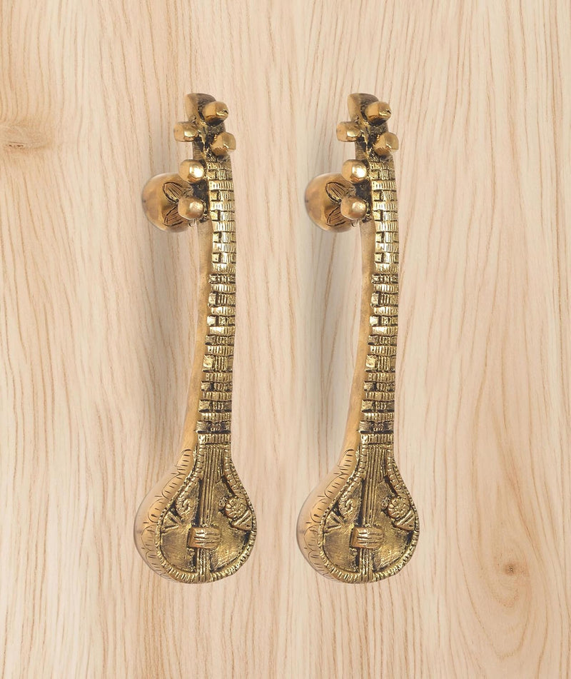 Brass Sitar Shape Door Handle Pair (Pack of 2) (Height : 8 inch)