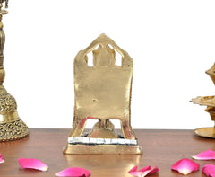 Brass Lord Tirupati Bala Ji idol back view with temple-style arch on base