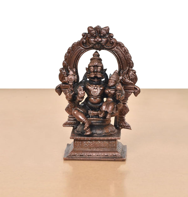 Copper God Lakshmi Narasimhar Under The Sheshnag Idol (Height 4.5 Inch) Study Setting