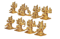 Astha Lakshmi Devi idols, gold tone, assortment of seated figures on small bases