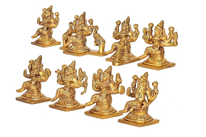 Brass Goddess Astha Lakshmi Devi Idol in Golden Color (Height: 2.7 Inches) (Pack of 8)