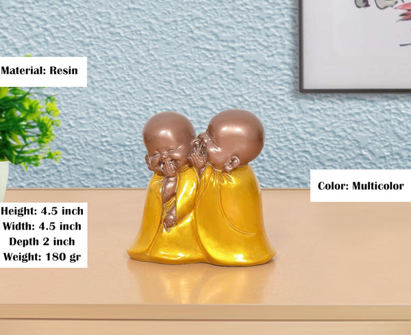 Resin Little Laughing Buddha Monk Sculpture (Height 4.5 Inch) Entryway Setting