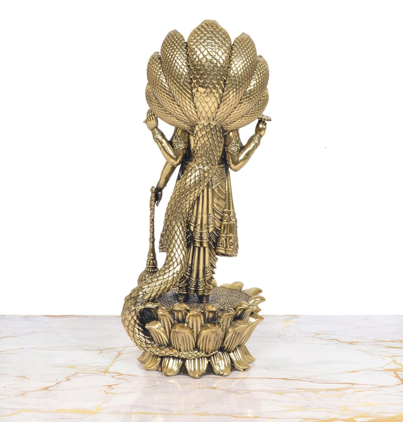 Bronze Vishnu Standing Statue on Lotus with Sheshnag (Height: 11 inch)