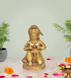 8 inch brass Hanuman JI sitting idol statue, holding child in lap
